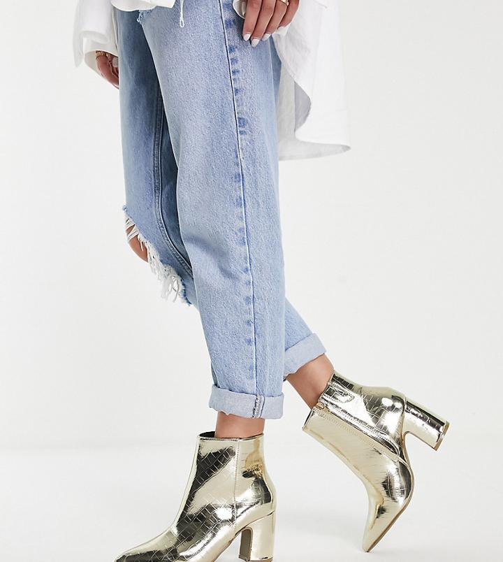 Simply Be Extra Wide Fit Leilani High Ankle Boots In Gold