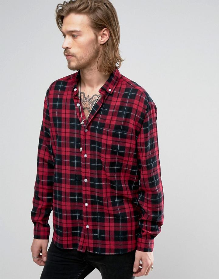 Asos Oversized Check Shirt In Pink - Pink