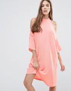 Liquorish Cold Shoulder Oversized Midi Dress - Pink