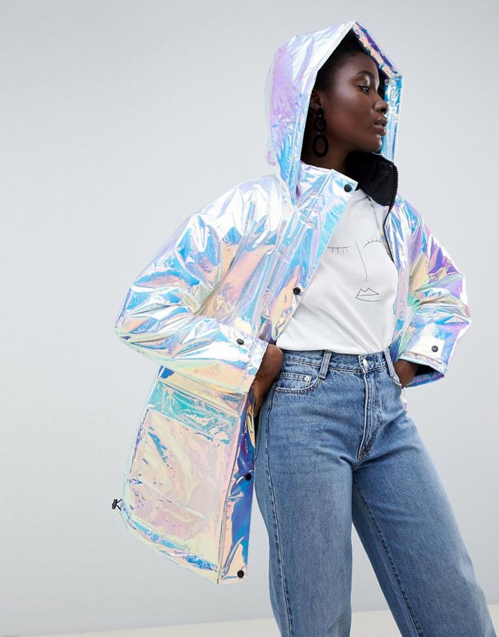 Asos Design Holographic Parka - Silver
