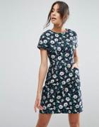Uttam Boutique Jacquard A Line Dress In Floral Print - Navy