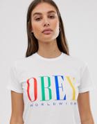 Obey Relaxed T-shirt With Front Logo In Rainbow-white