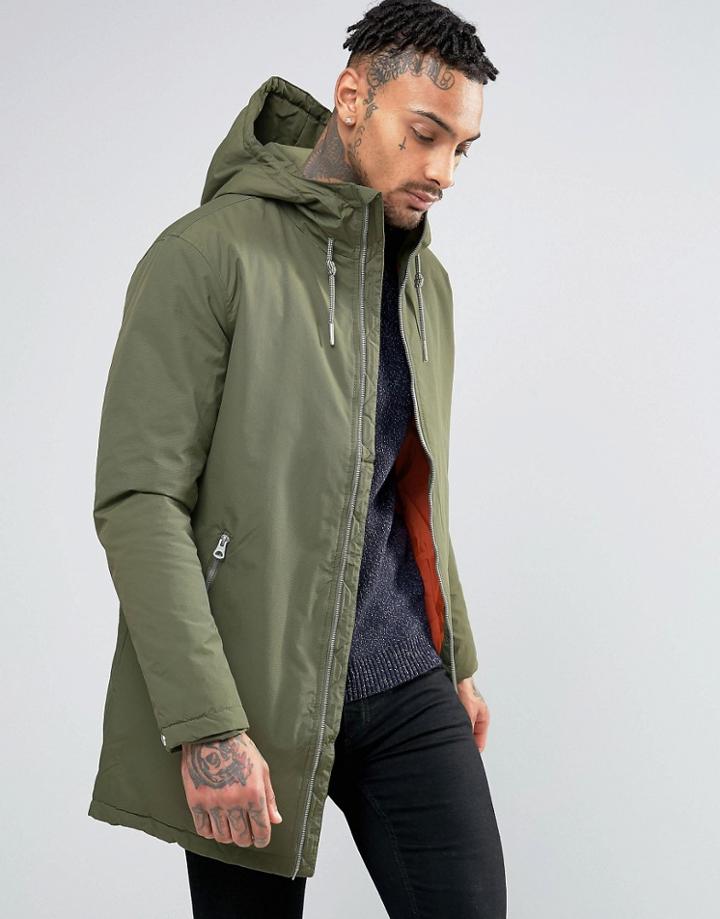 Pull & Bear Parka With Hood In Khaki - Green