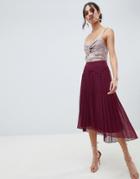 Asos Design Dobby Pleated High Low Midi Skirt With Pintuck Detail - Red