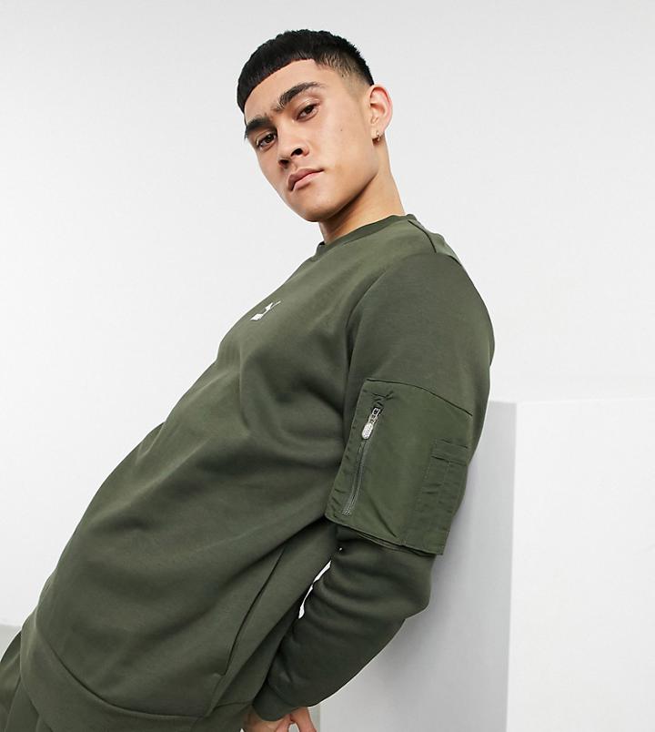 Puma Avenir Small Logo Sweatshirt In Khaki With Arm Pocket-green