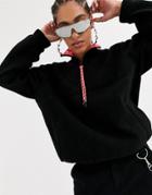 Asos Design Oversized Fleece Jacket With Fluro Trims-black