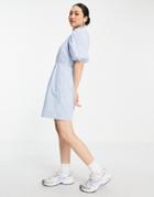 Vero Moda Aware Cotton Puff Sleeve High Neck Mini Dress In Blue-blues