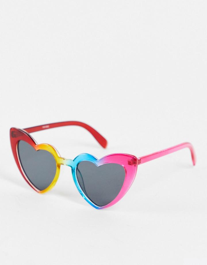 Madein. Thin Frame Heart Sunglasses-brown