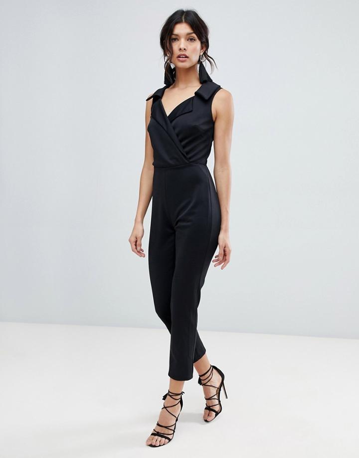 True Violet Wrap Front Jumpsuit-black