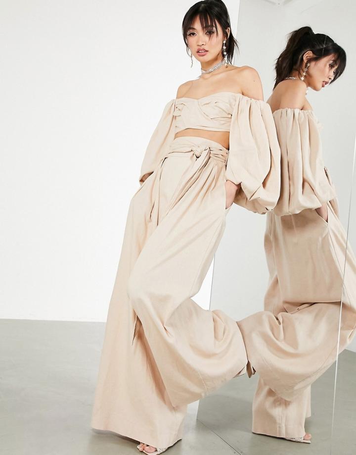 Asos Edition Super Wide Leg Pants With Tie Front - Part Of A Set-white
