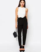 Missguided Paperbag Waist Tapered Pants - Black