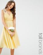 Tfnc Tall Prom Midi Dress With Embellished Shoulders - Soft Yellow