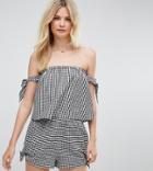 Asos Design Tall Bunny Tie Gingham Beach Co-ord Top - Black