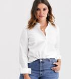 Asos Design Curve Long Sleeve Fitted Shirt In Stretch Cotton-white
