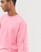 Asos Design Oversized Longline T-shirt With Ma1 Pocket In Pink