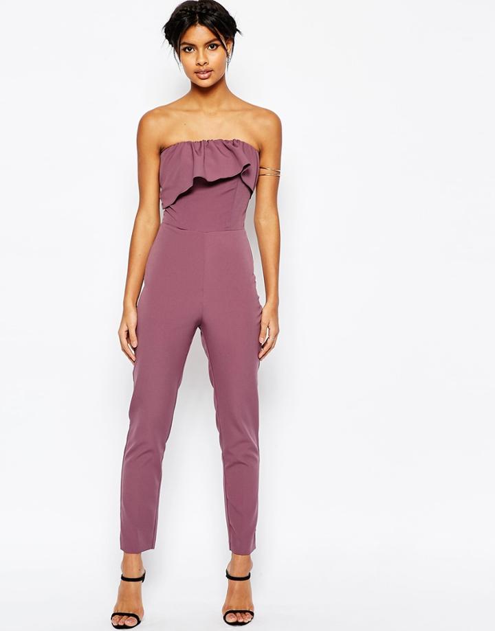 Asos Occasion Ruffle Bandeau Jumpsuit - Dusky Lilac