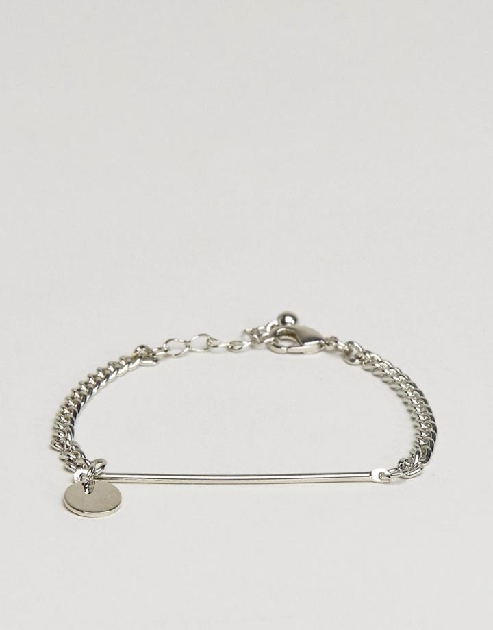 Asos Fine Bar And Disc Bracelet - Silver
