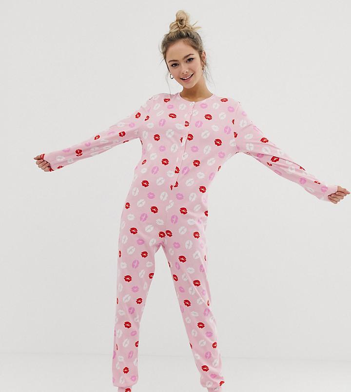 Asos Design Valentines Lips Onesie - Multi