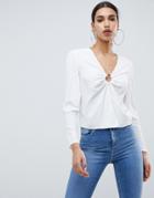 Asos Design Top With Ring Detail And Split Front - White