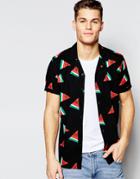 Asos Shirt With Melon Print With Revere Collar In Regular Fit - Black
