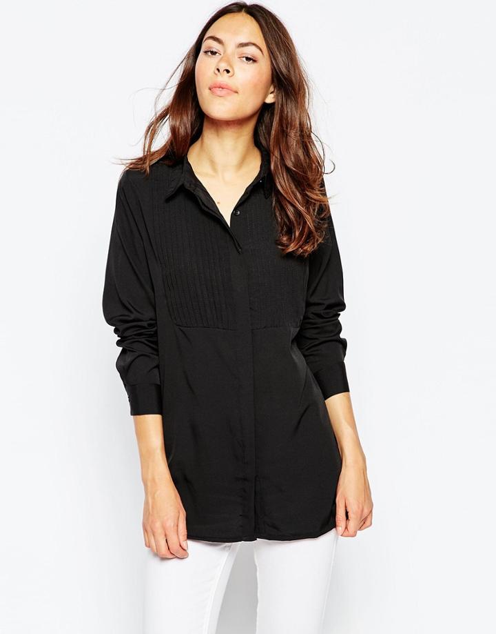 Brave Soul Long Line Pinstriped Shirt - Black