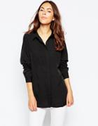 Brave Soul Long Line Pinstriped Shirt - Black