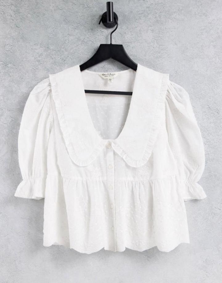 Miss Selfridge Embroidered Collar Eyelet Shirt-white