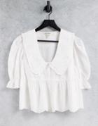 Miss Selfridge Embroidered Collar Eyelet Shirt-white