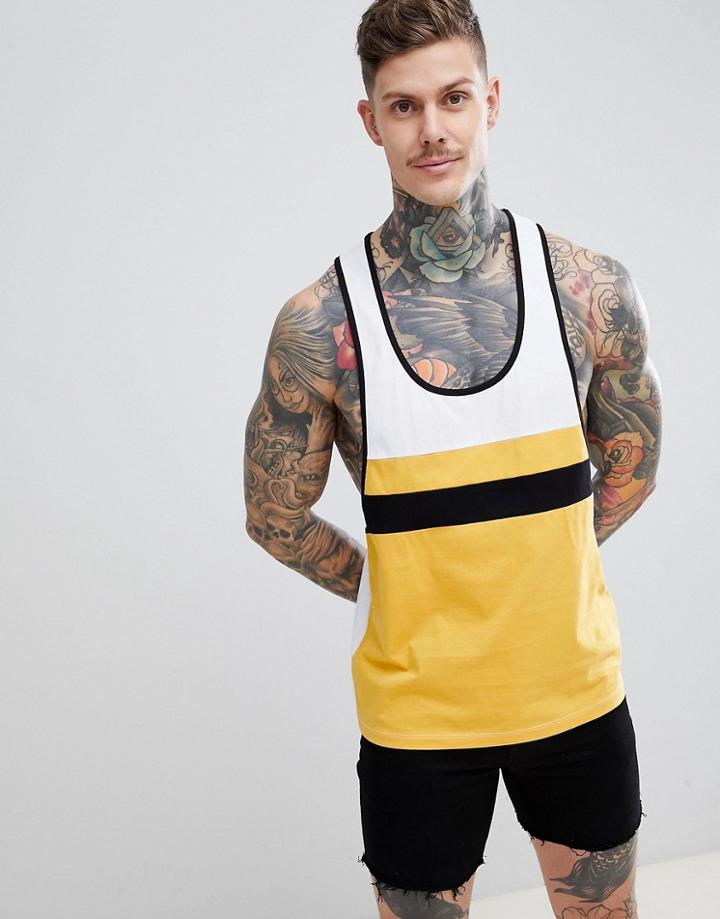 Asos Design Extreme Racer Back Tank With Color Block In Yellow - Yellow
