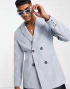 Mennace Tailored Double Breasted Blazer In Dusty Blue