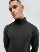 Brave Soul Roll Neck Sweater In 100% Cotton - Green