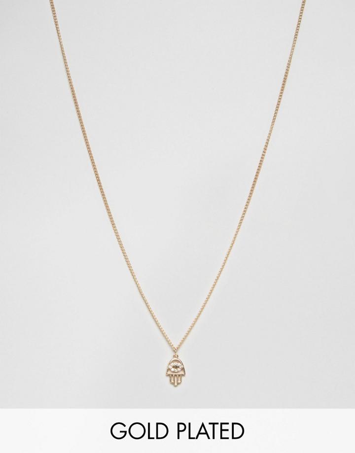 Nylon Gold Plated Hamsa Hand Necklace - Gold