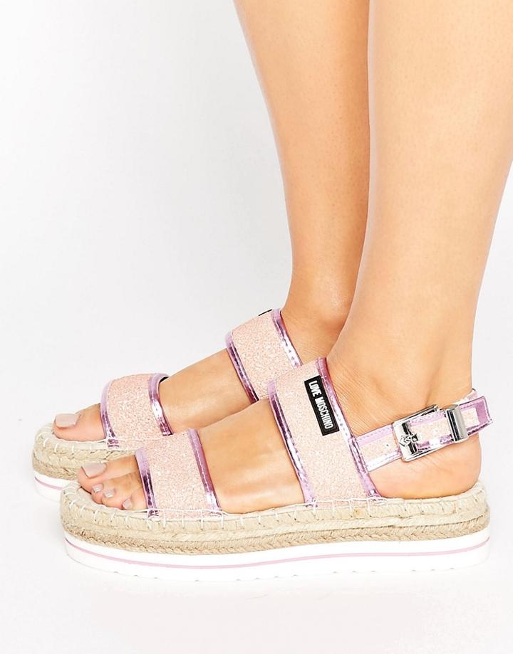 Love Moschino Glitter Espadrille Flatform Sandal - Pink
