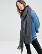 Asos Long Tassel Scarf In Supersoft Knit - Gray