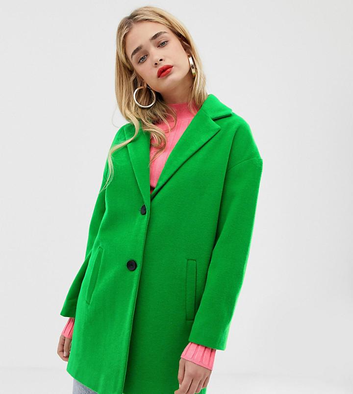 Stradivarius Single Breasted Coat In Green