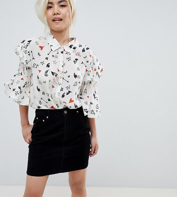 Asos Design Petite Cord Original Skirt In Washed Black