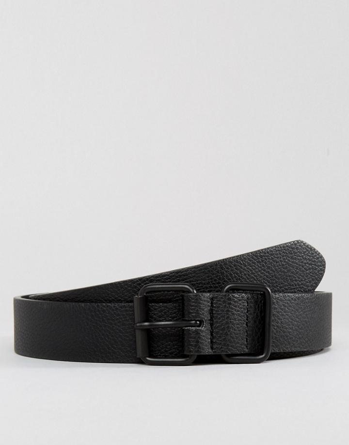 Asos Smart Slim Belt In Pebble Grain Faux Leather & Coated Trims - Black