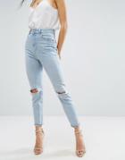 Asos Farleigh High Waist Slim Mom Jeans In Beech Light Stonewash With