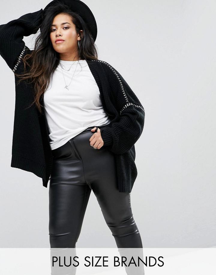 Religion Plus Knitted Longline Cardigan With Chain Details - Black