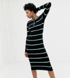 Collusion Tall Ribbed Midi Dress In Stripe - Multi