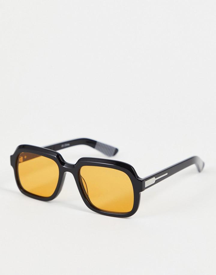Spitfire Cut Thirty Eight Square Sunglasses In Black With Orange Lens