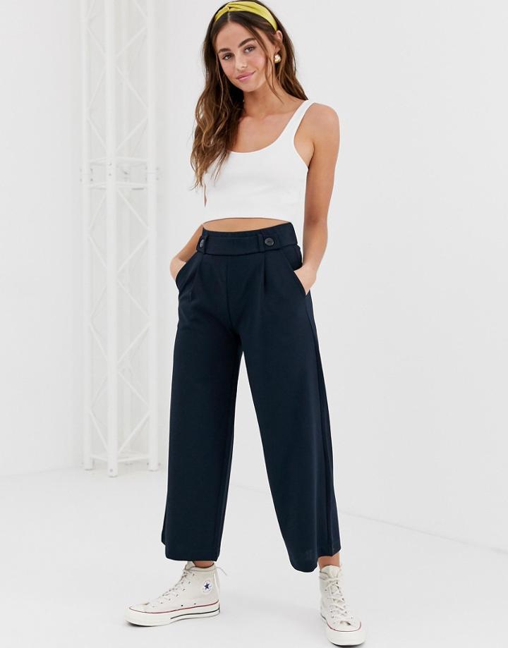 Jdy Button Waist Cropped Pants-navy