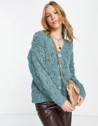 Topshop Knit Oversized Stitch Cardigan In Green