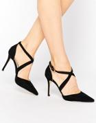 Carvela Kross Cross Strap Point Heeled Shoes - Black Suedette