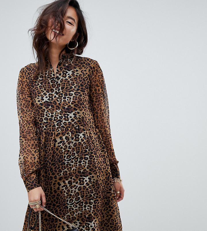 Na-kd High Neck Leopard Print Mini Shirt Dress In Brown