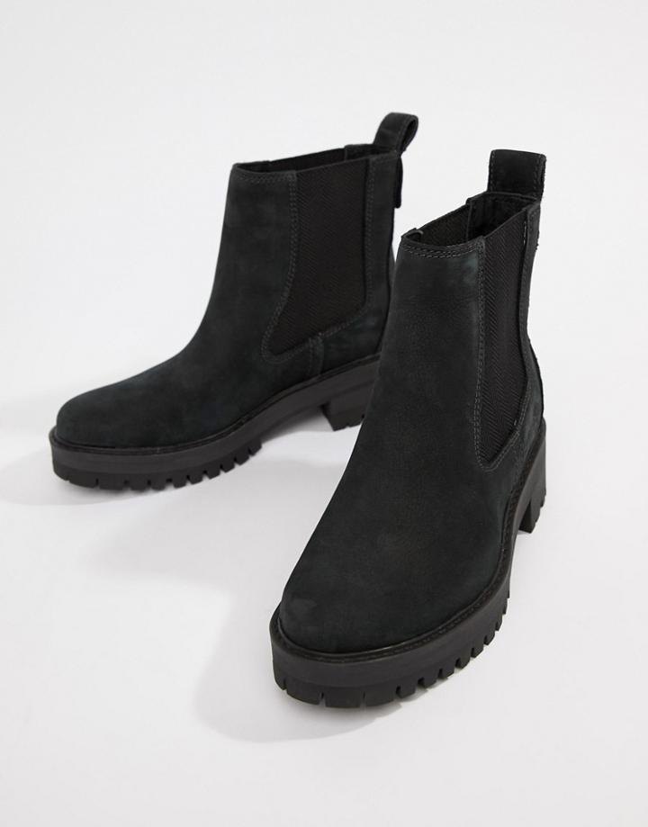 Timberland Courmayeur Valley Black Leather Chelsea Pull On Ankle Boots - Black