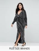 Club L Plus All Over Glitter Maxi Dress With Wrap Front Detail - Black