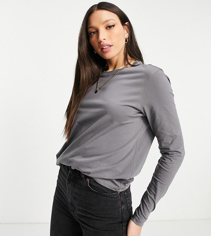 Asos Design Tall Ultimate T-shirt With Long Sleeve In Organic Cotton Blend In Shark Gray