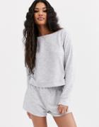 Asos Design Lounge Off Shoulder Short Set-gray