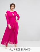 Truly You Ruffle Cold Shoulder Maxi Dress With Tie Waist - Pink